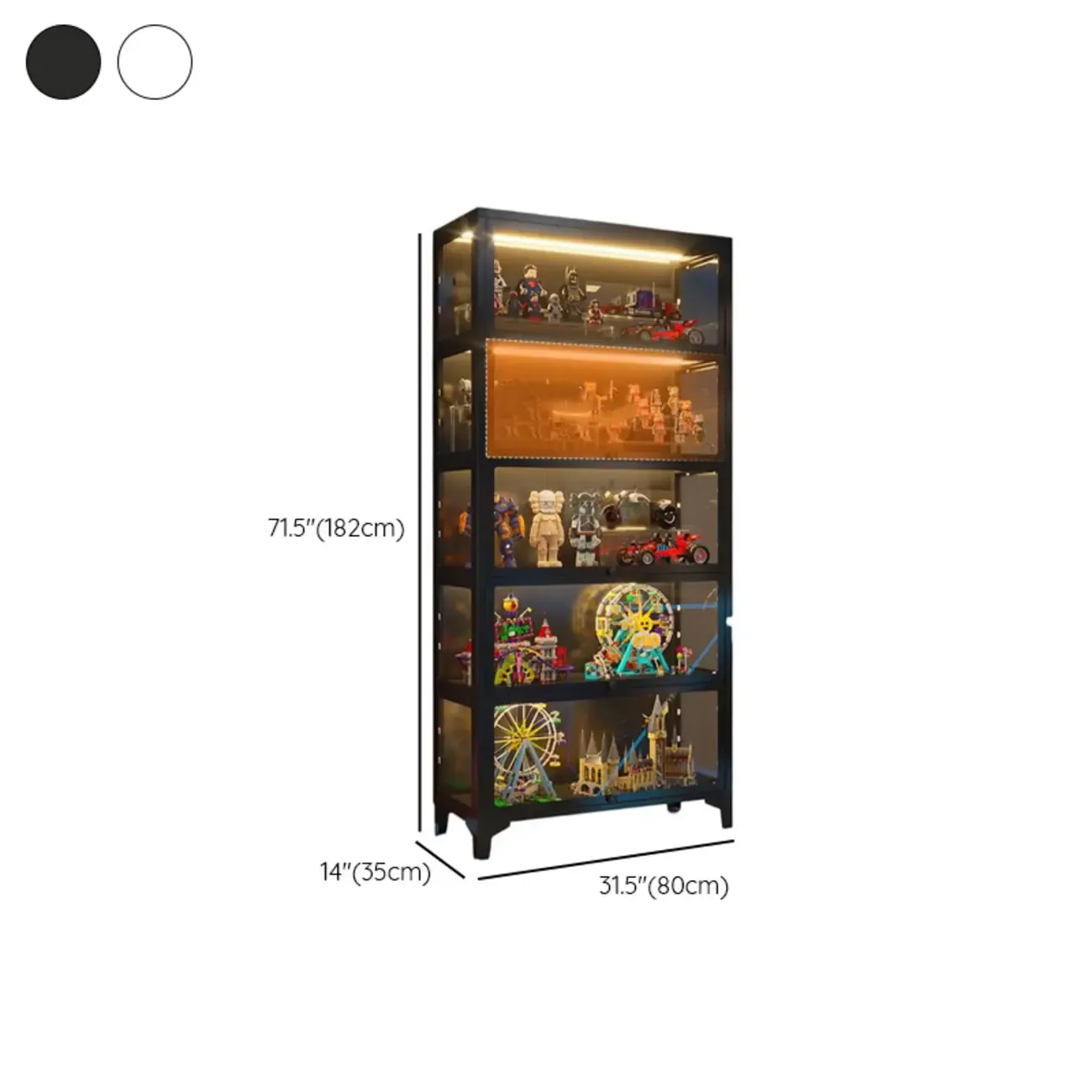 Modern 5 Shelves Glass Display Cabinets with LED Lighting Image - 17