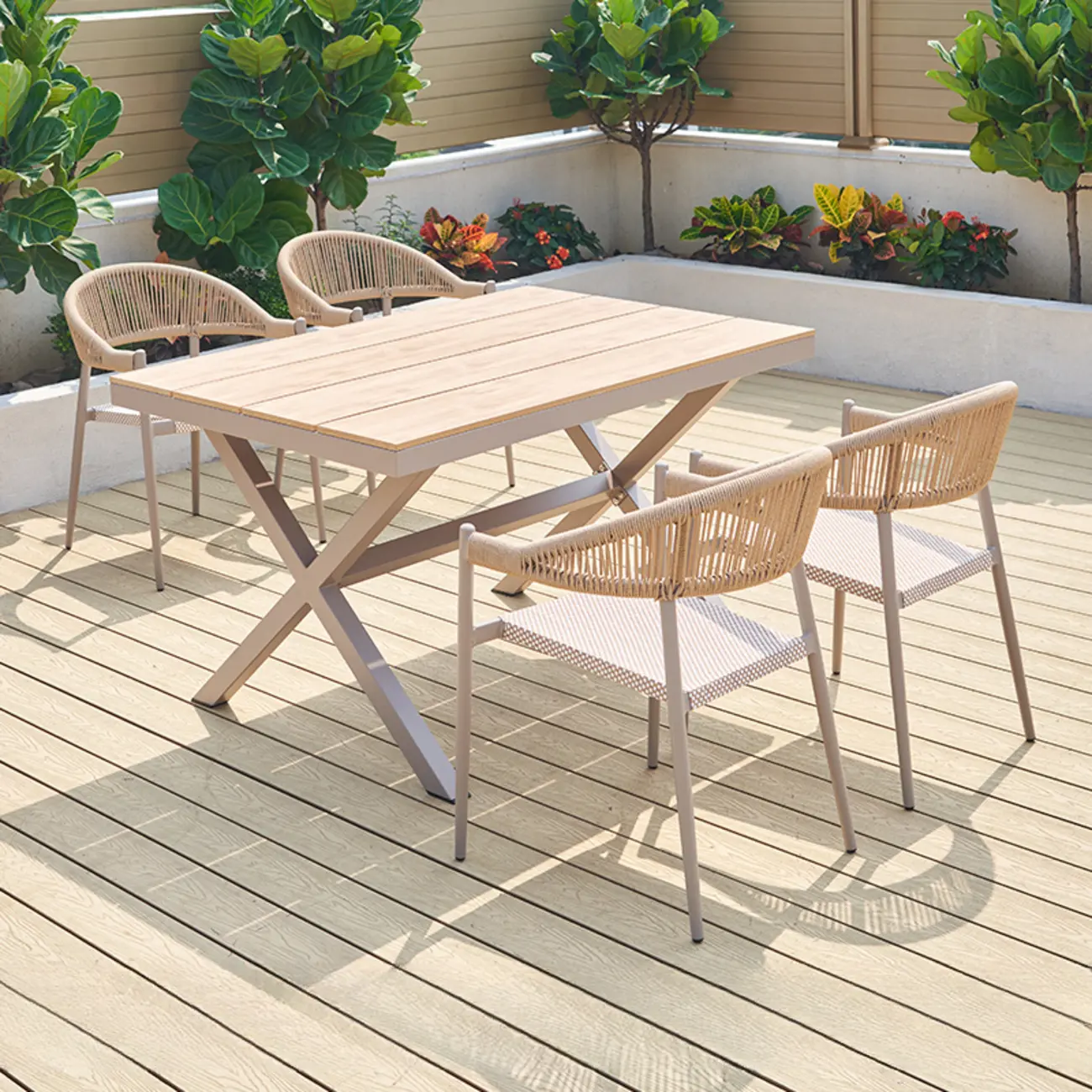 7 Piece Wood Wicker Patio Dining Set in Natural Finish Image - 1 | homeyfad