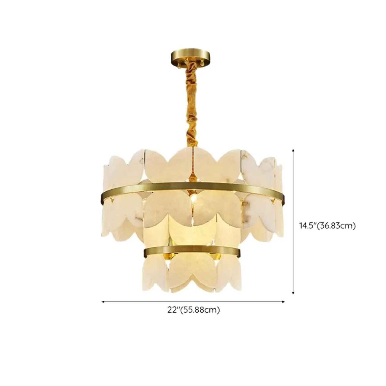 Luxurious Round Gold Tiered Alabaster Chandelier #size | homeyfad