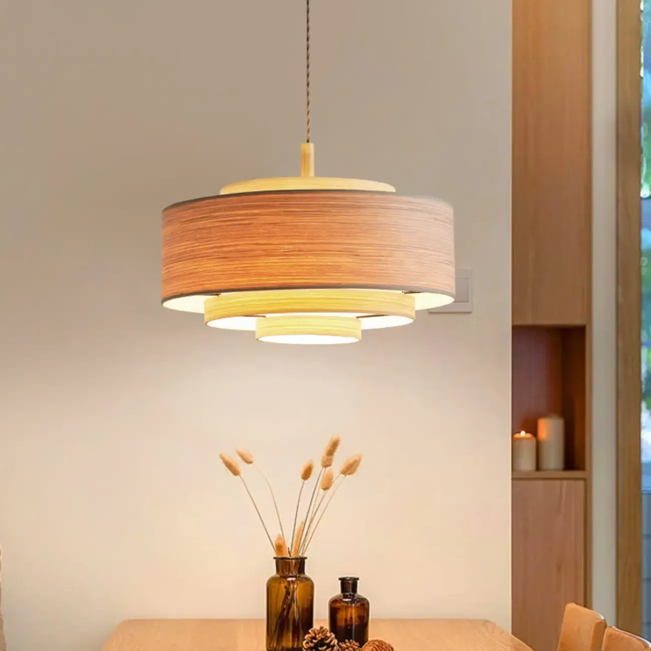 3 Tiers Solid Wood Pendant Lighting Adjustable Height Image - 4