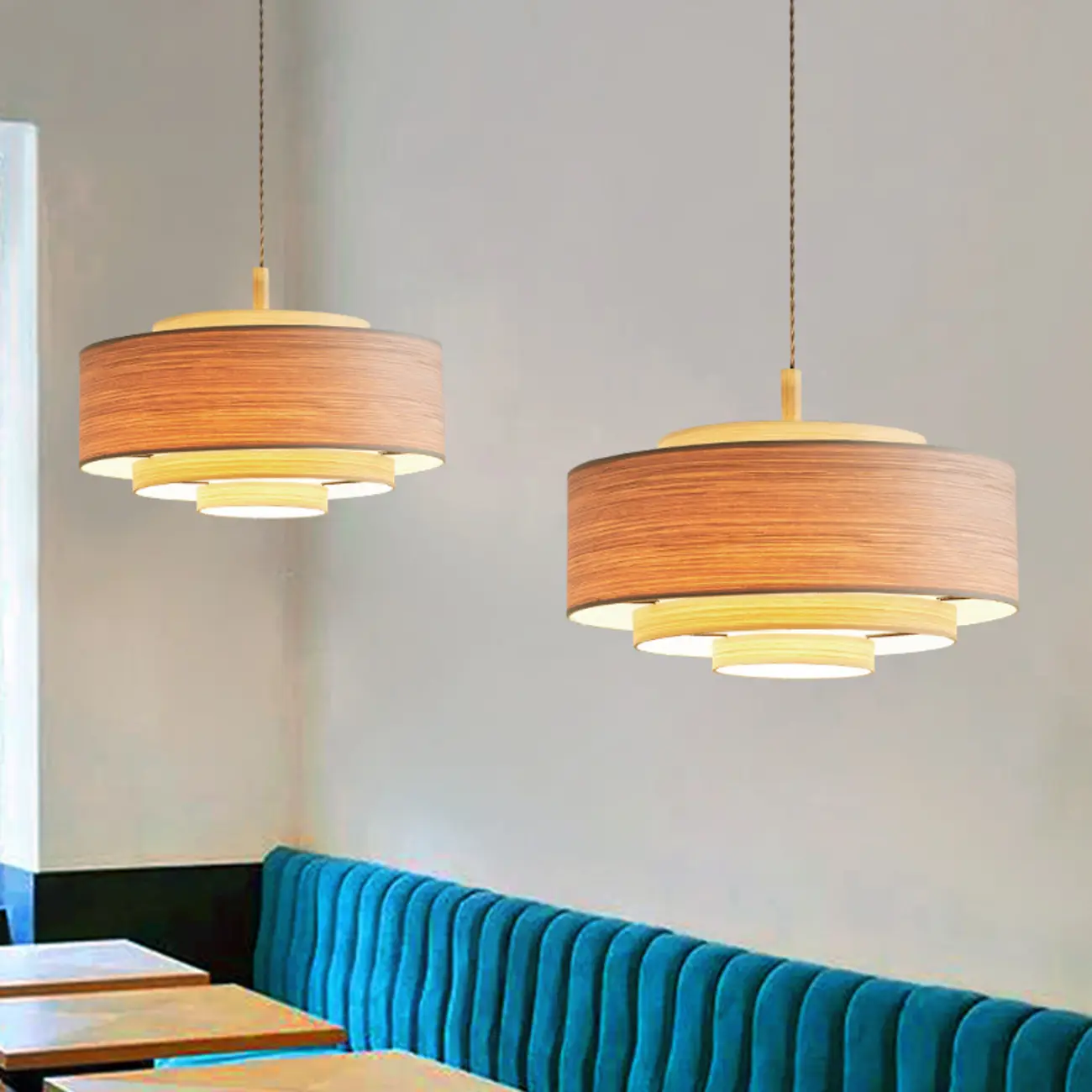 3 Tiers Solid Wood Pendant Lighting Adjustable Height Image - 2 | homeyfad