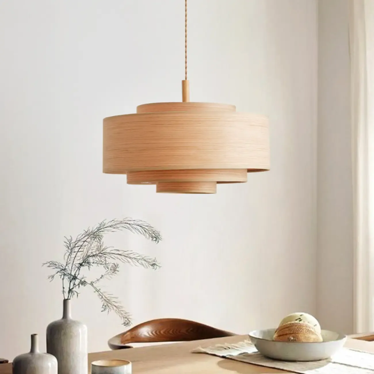 3 Tiers Solid Wood Pendant Lighting Adjustable Height Image - 3