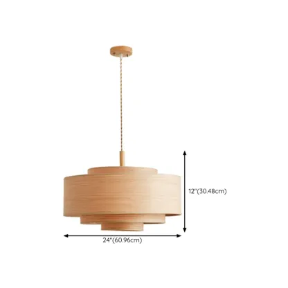 3 Tiers Solid Wood Pendant Lighting Adjustable Height #size