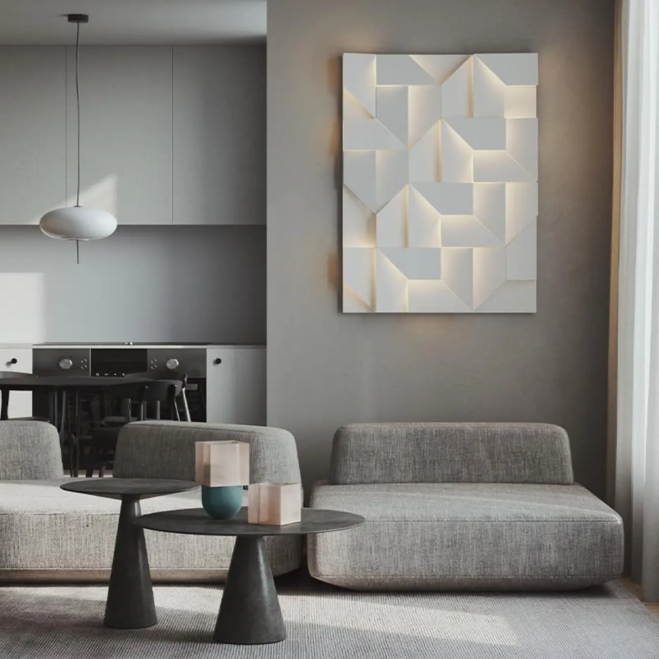 Art Decor White Geometric Metal LED Wall Sconce with Remote  Image - 2 | homeyfad