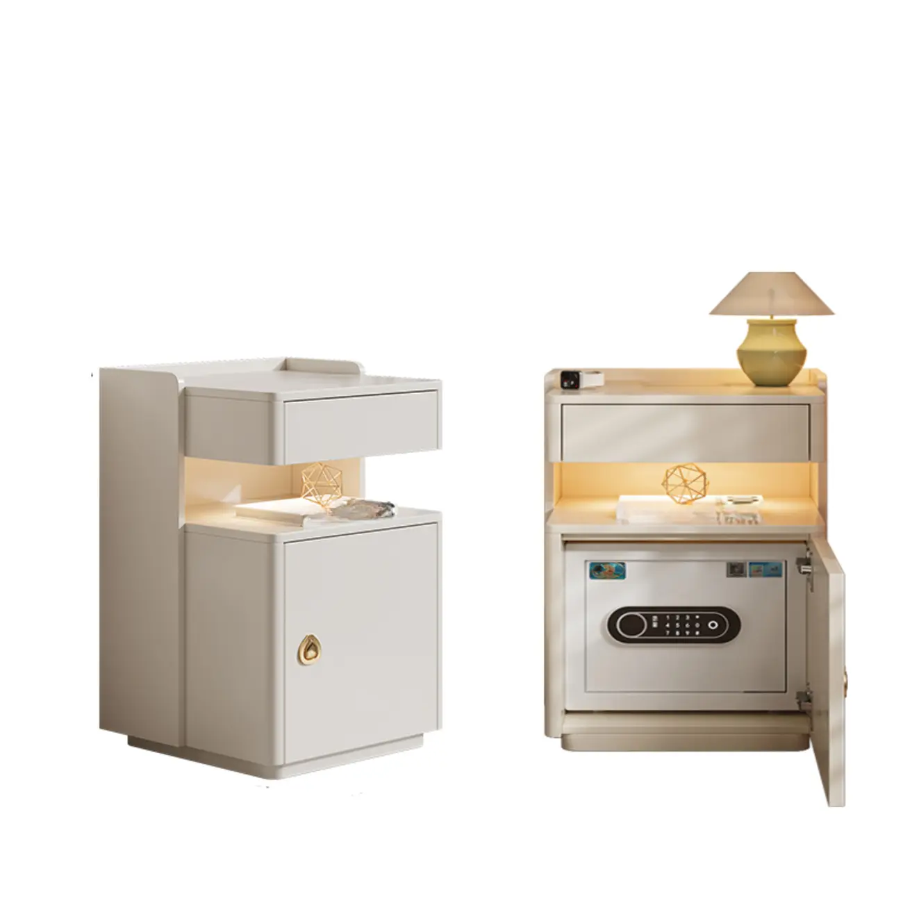 Multi-functional Nut-Brown Wood Lighting Smart Nightstand Image - 3 | homeyfad