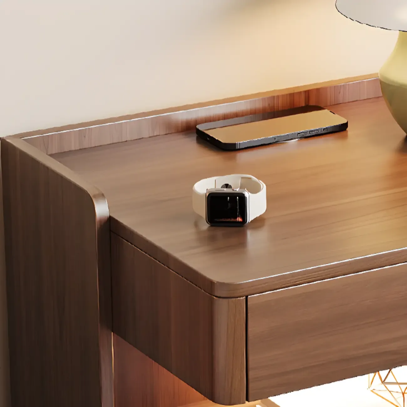 Multi-functional Nut-Brown Wood Lighting Smart Nightstand Image - 8