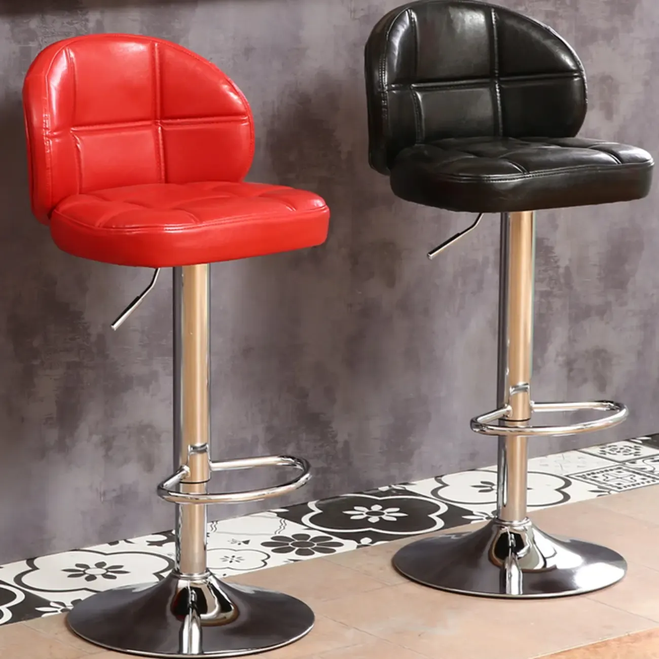 Contemporary Leather Swivel Adjustable Bar Stool Image - 1