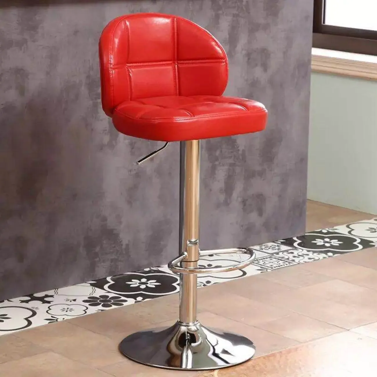 Contemporary Leather Swivel Adjustable Bar Stool Image - 3