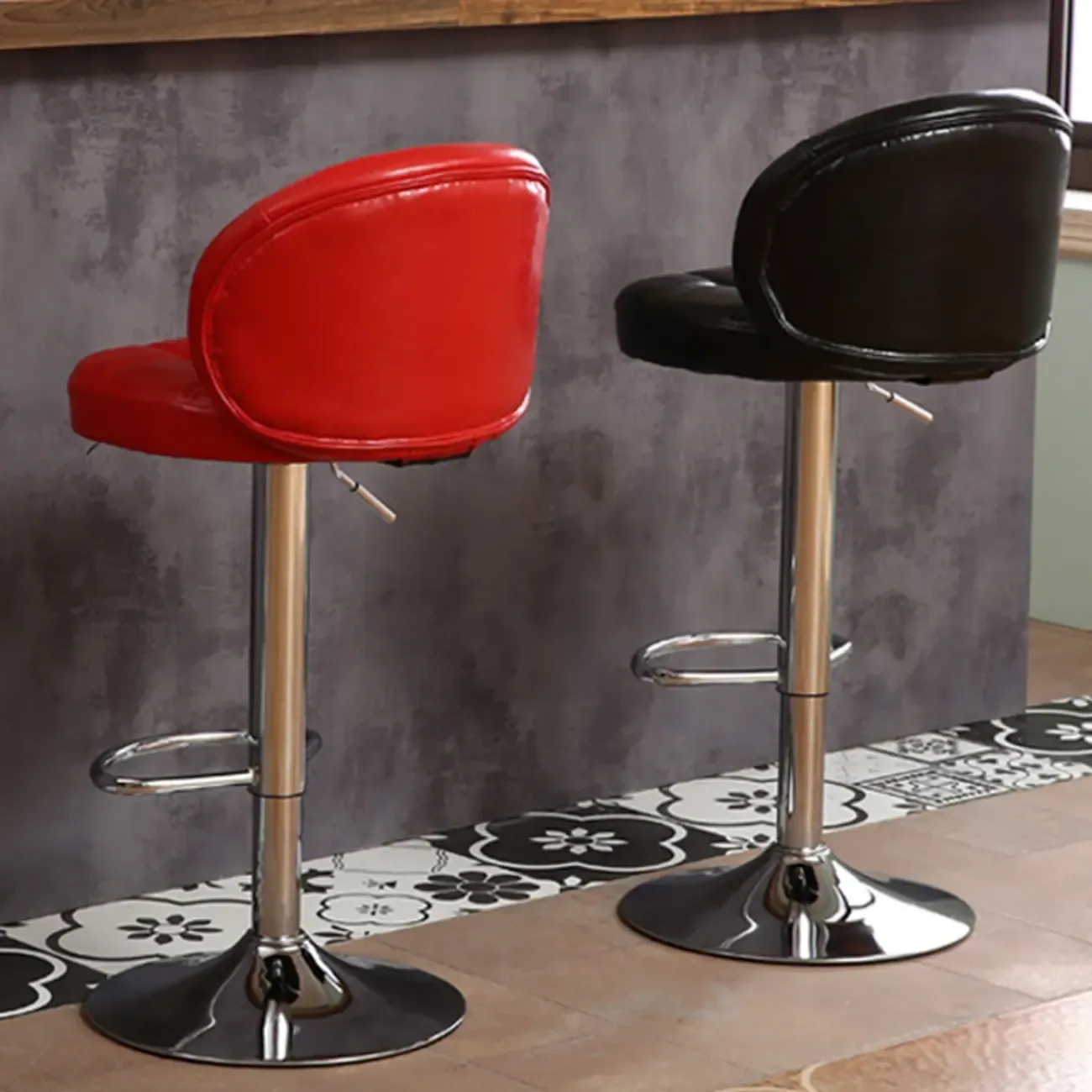 Contemporary Leather Swivel Adjustable Bar Stool Image - 4