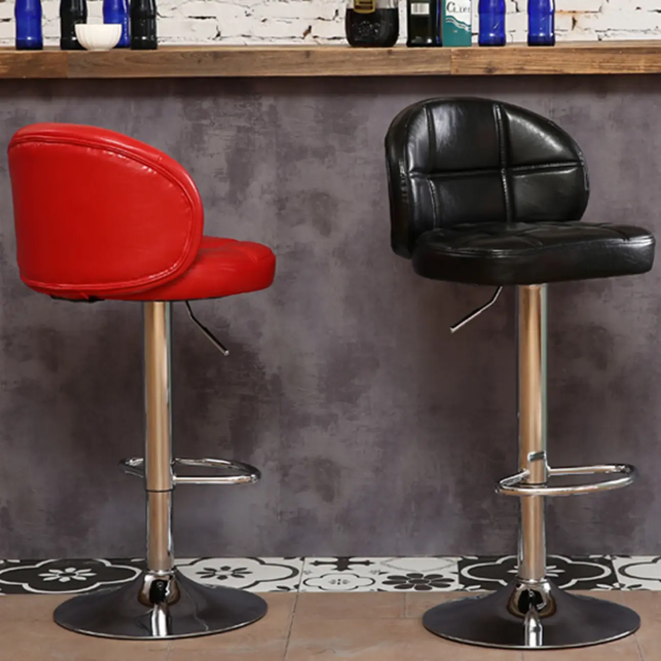 Contemporary Leather Swivel Adjustable Bar Stool Image - 6 | homeyfad