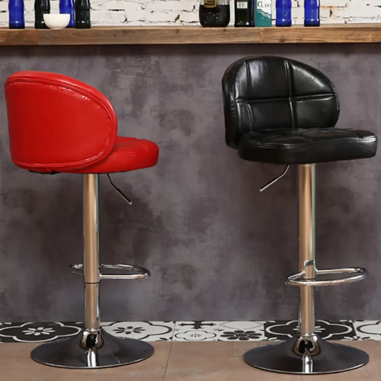 Contemporary Leather Swivel Adjustable Bar Stool Image - 6