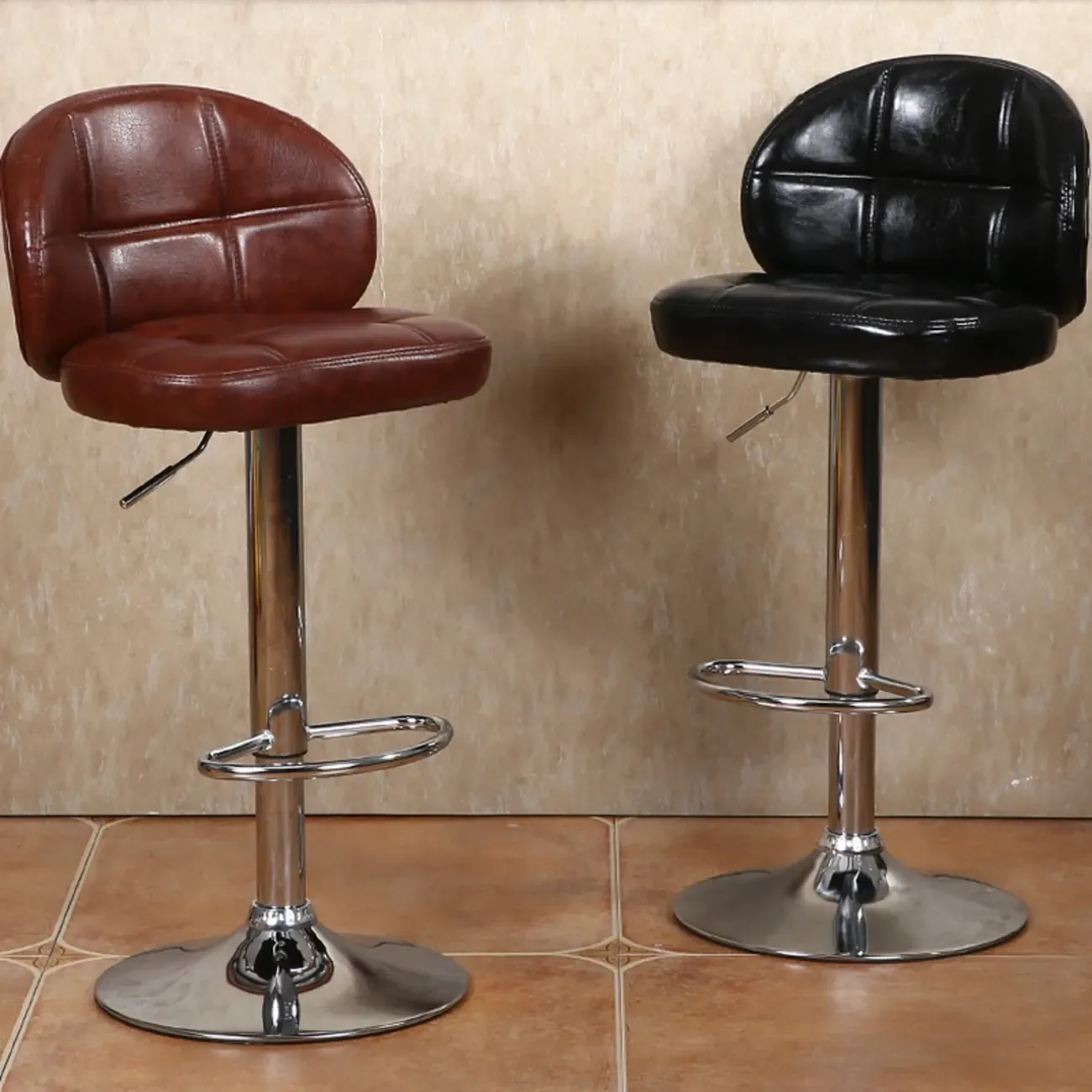 Contemporary Leather Swivel Adjustable Bar Stool Image - 8