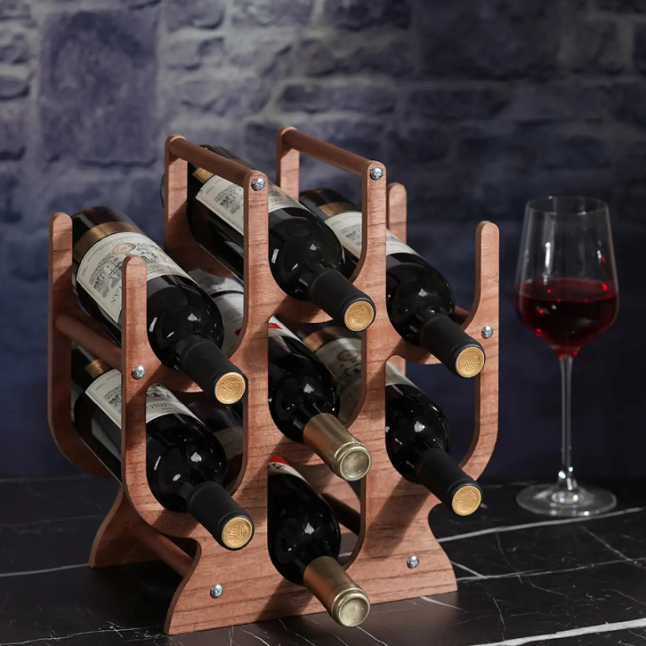 Casual Lumber Countertop Wine Holder Bottle, Nestable with Open Wine Rack Image - 1 | homeyfad