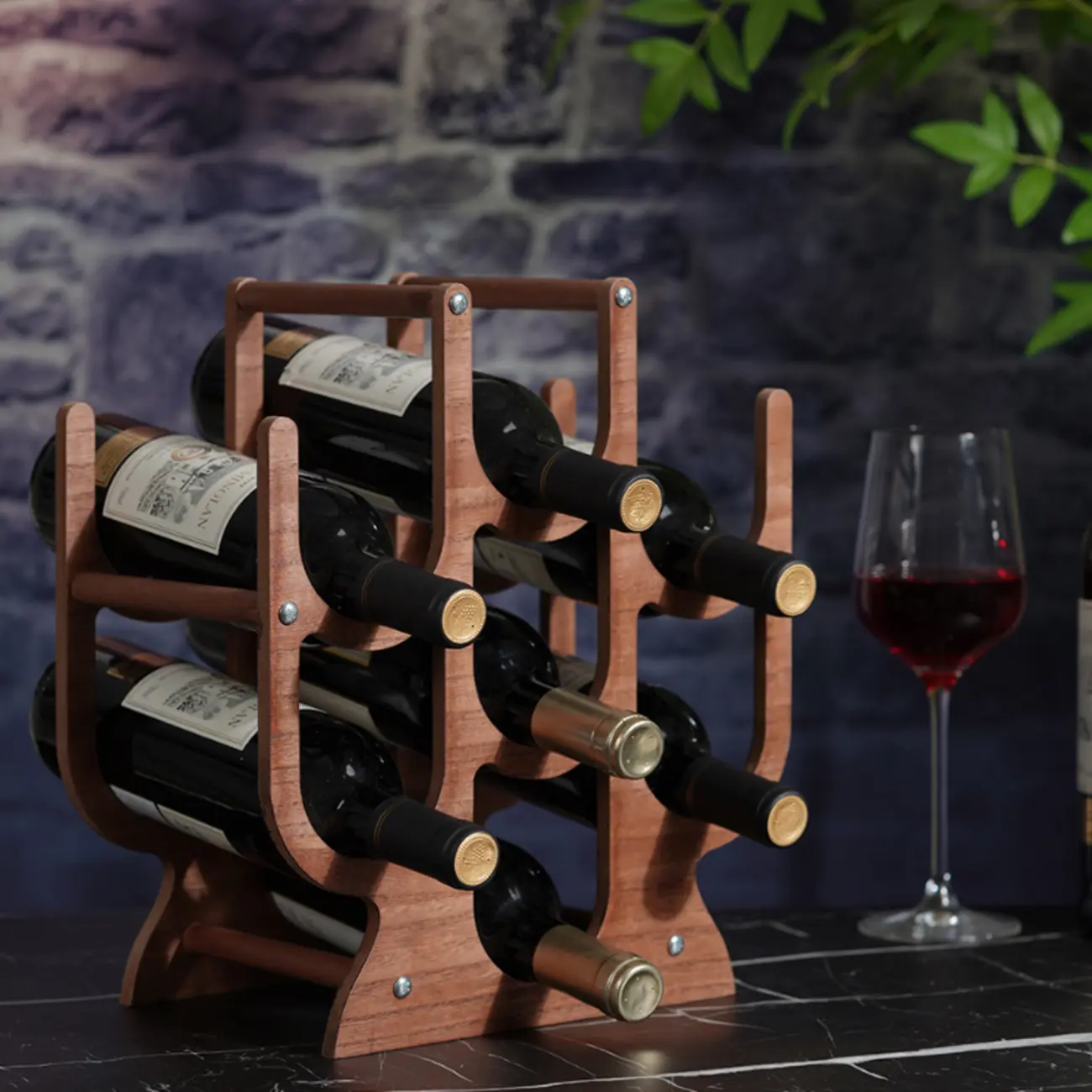 Casual Lumber Countertop Wine Holder Bottle, Nestable with Open Wine Rack Image - 2 | homeyfad