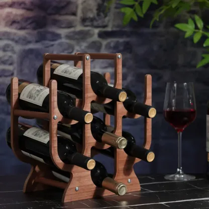 Casual Lumber Countertop Wine Holder Bottle, Nestable with Open Wine Rack Image - 2