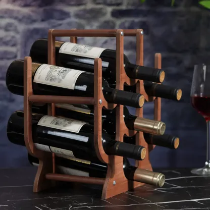 Casual Lumber Countertop Wine Holder Bottle, Nestable with Open Wine Rack Image - 3