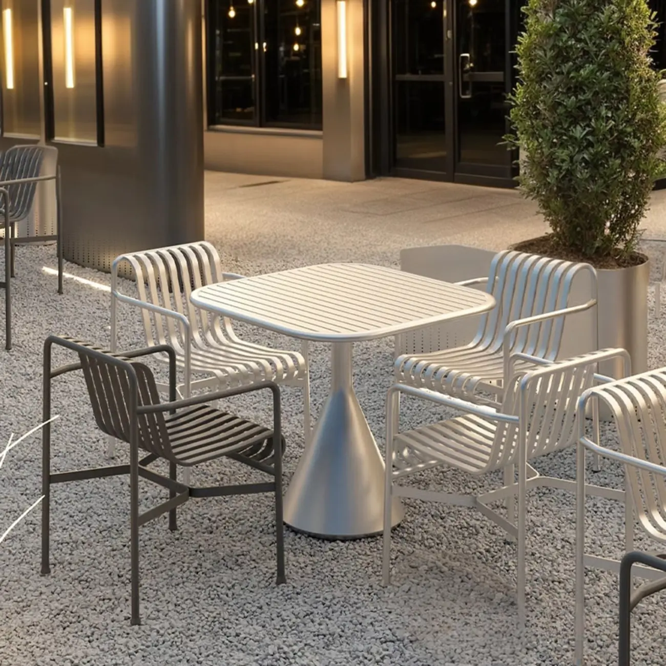 Sleek Silver Metal Outdoor Dining Table Image - 1 | homeyfad
