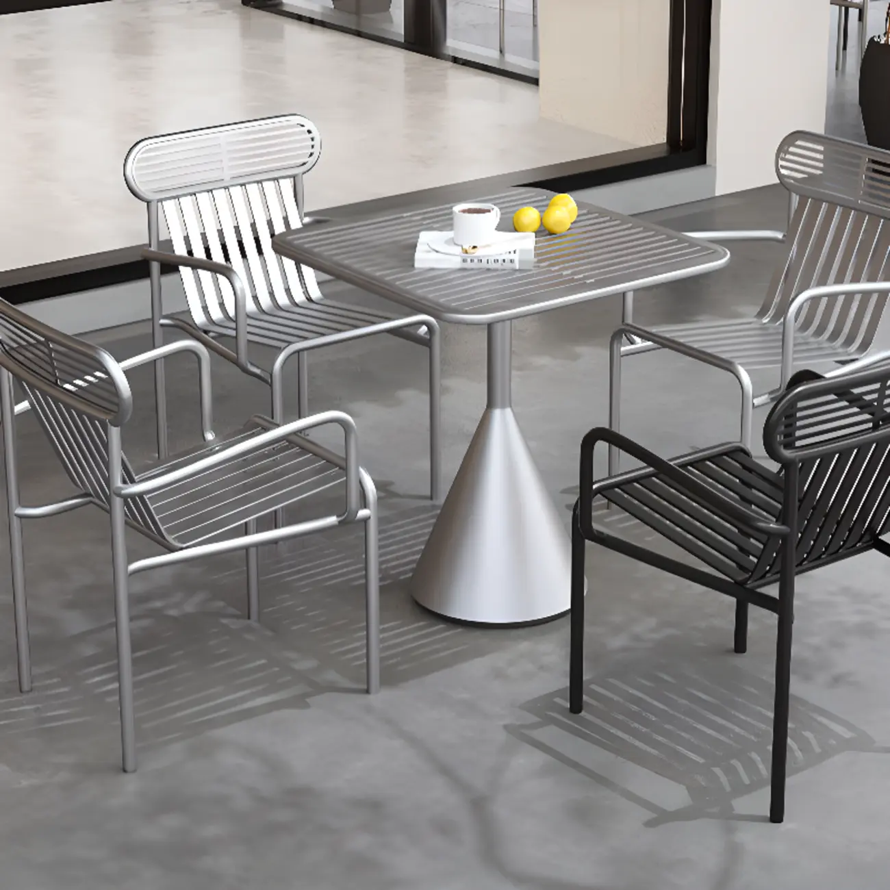 Sleek Silver Metal Outdoor Dining Table Image - 2 | homeyfad
