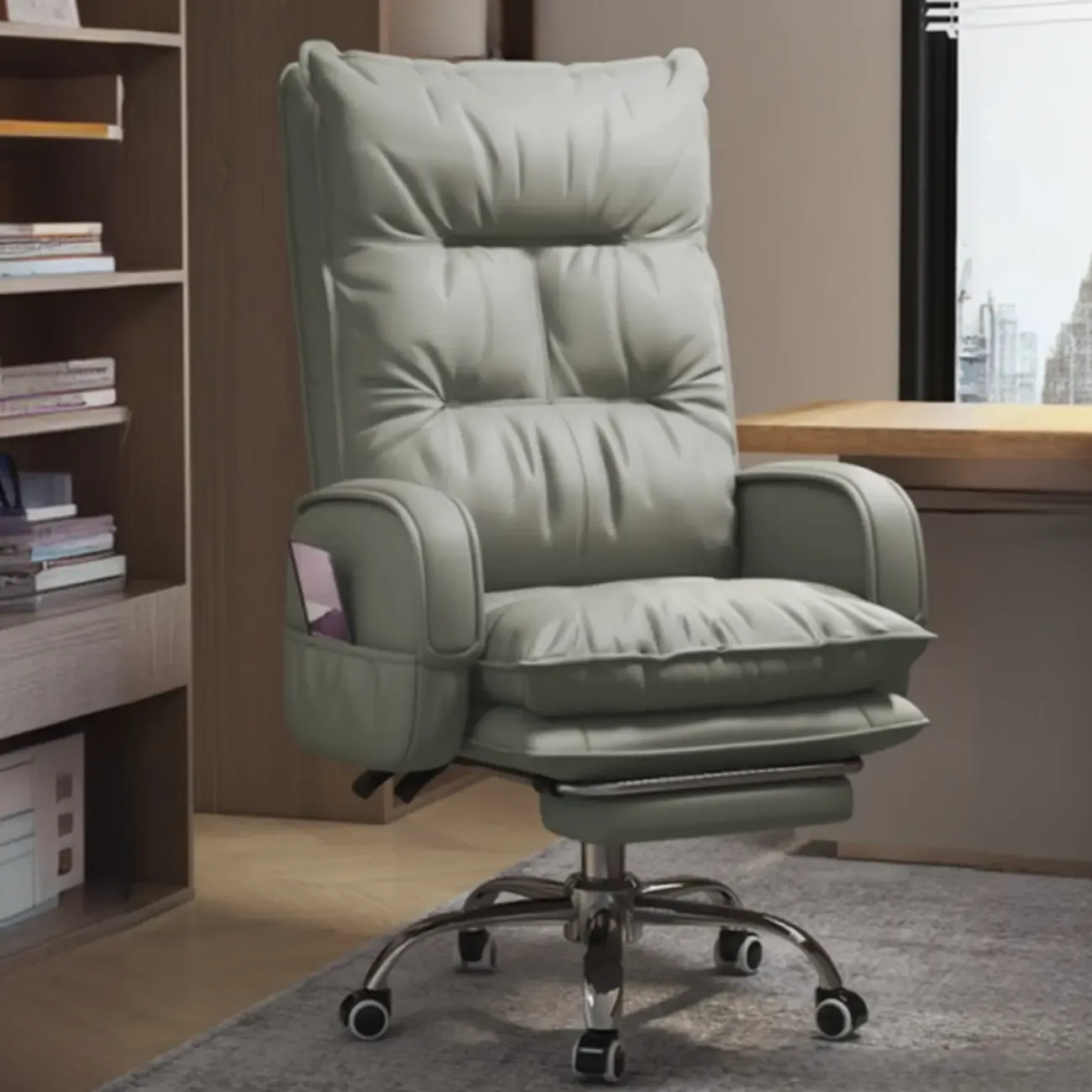 Adjustable Leather Coffee Lumbar Support Swivel Office Chair Image - 3