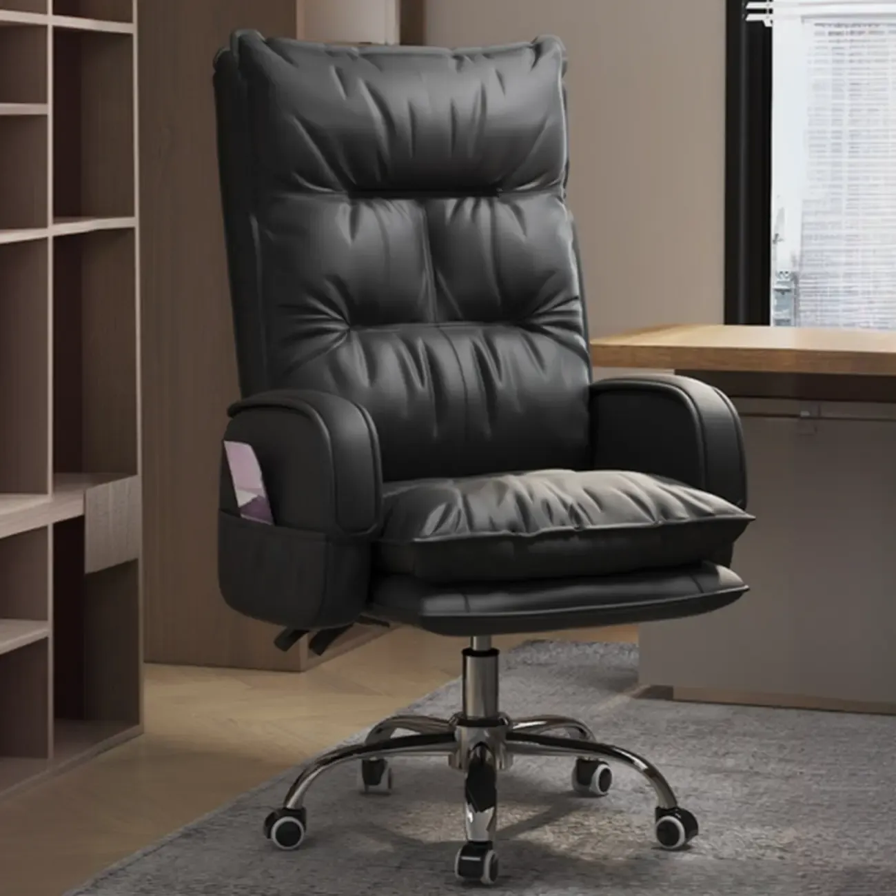 Adjustable Leather Coffee Lumbar Support Swivel Office Chair Image - 4