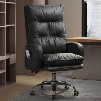 Adjustable Leather Coffee Lumbar Support Swivel Office Chair Image - 4