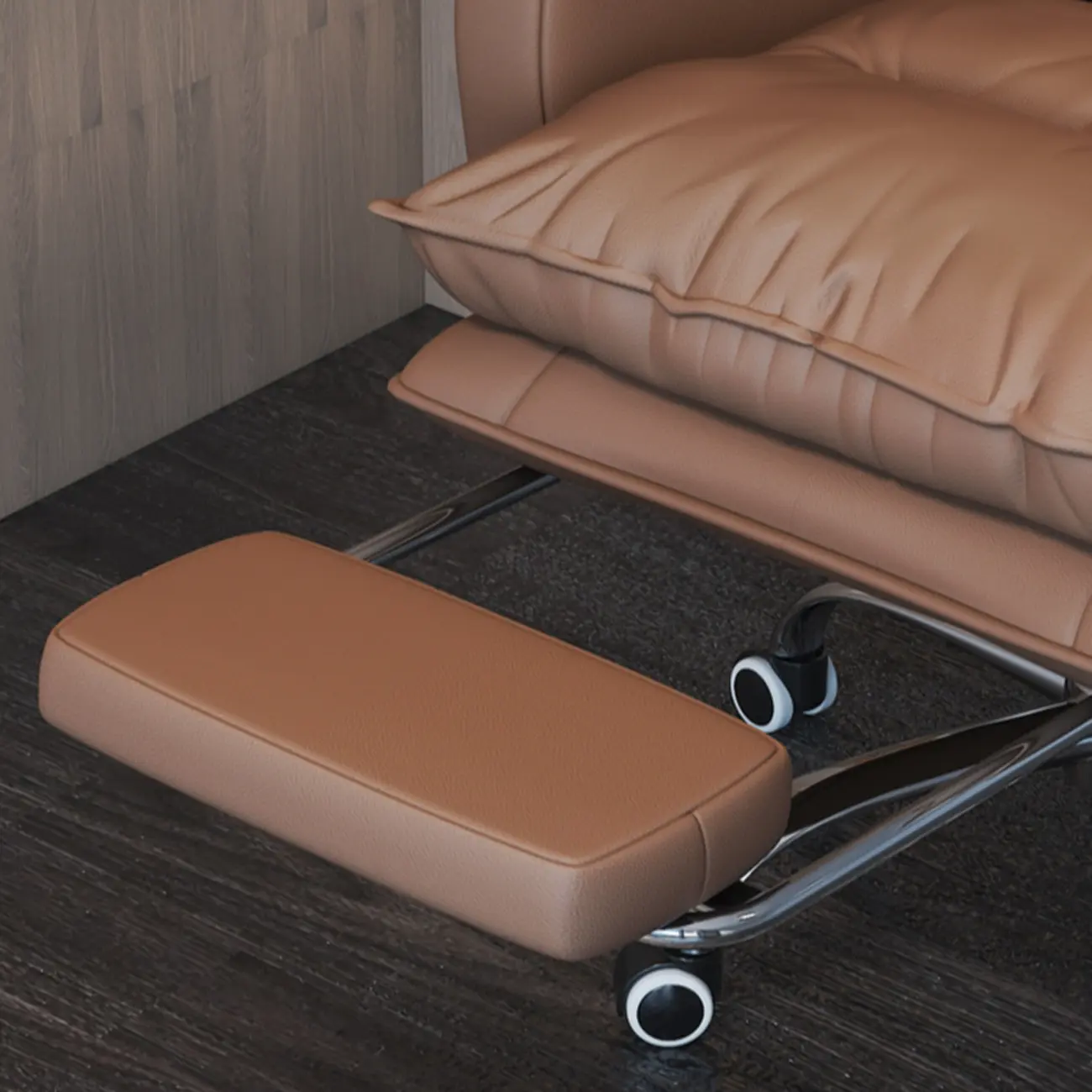 Adjustable Leather Coffee Lumbar Support Swivel Office Chair Image - 6 | homeyfad