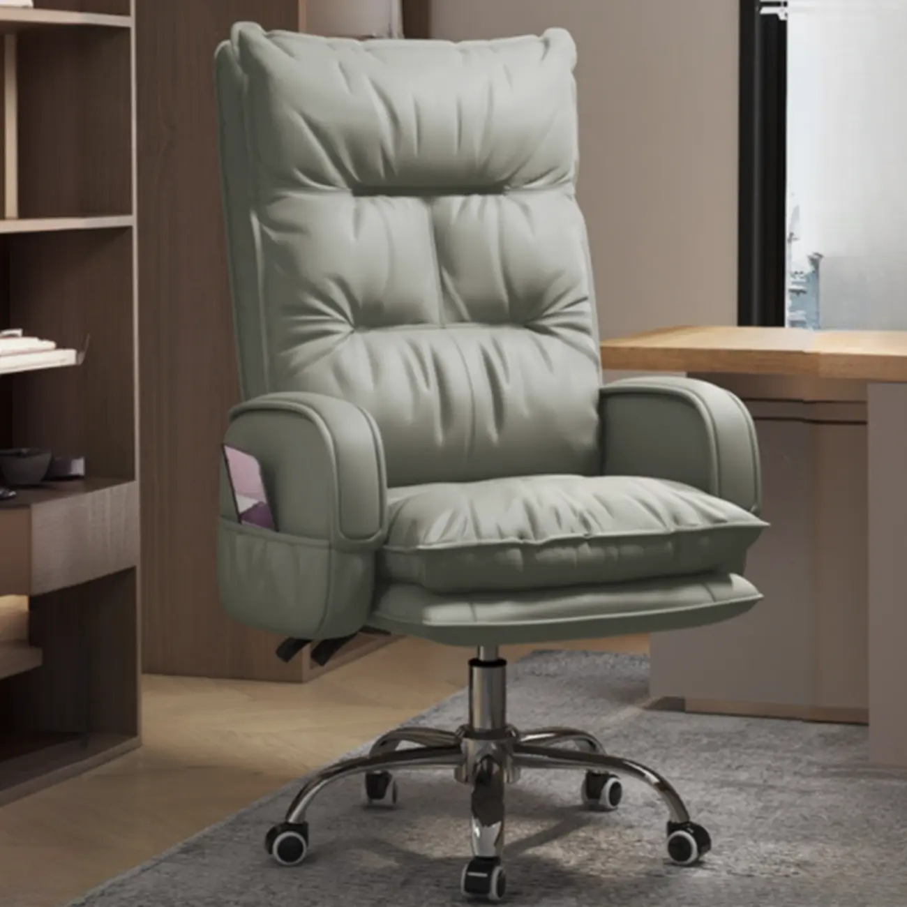 Adjustable Leather Coffee Lumbar Support Swivel Office Chair Image - 9 | homeyfad