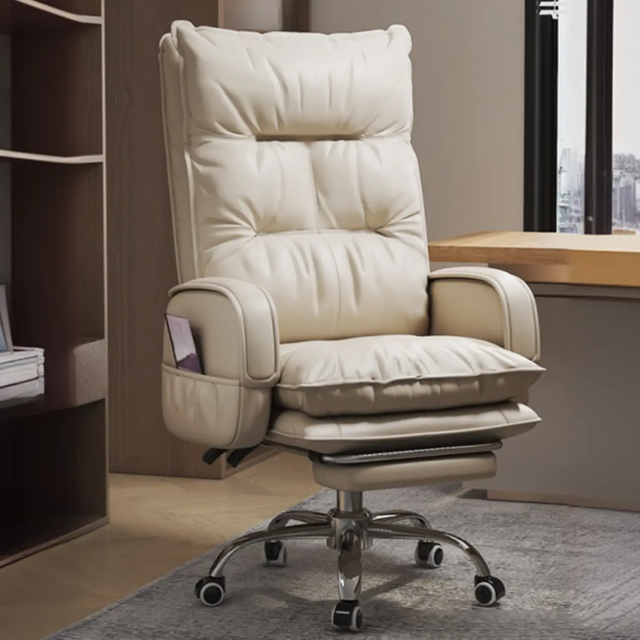 Adjustable Leather Coffee Lumbar Support Swivel Office Chair Image - 10 | homeyfad