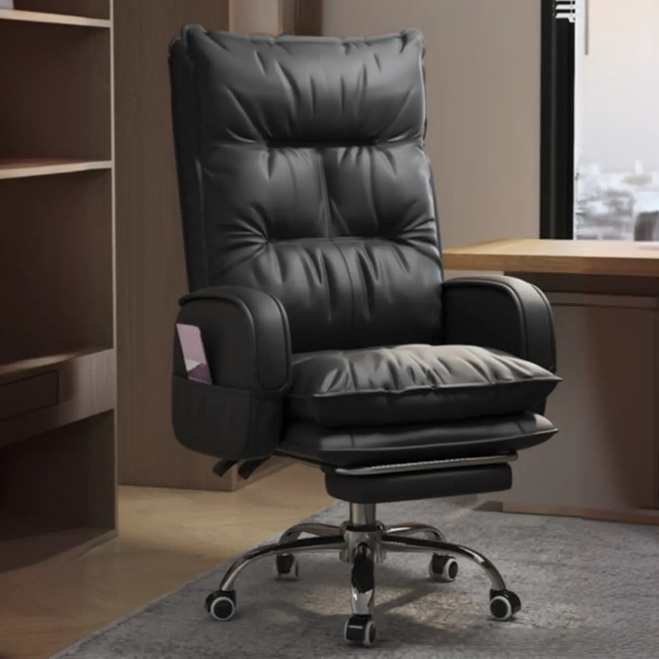 Adjustable Leather Coffee Lumbar Support Swivel Office Chair Image - 11 | homeyfad