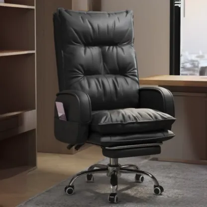 Adjustable Leather Coffee Lumbar Support Swivel Office Chair Image - 11
