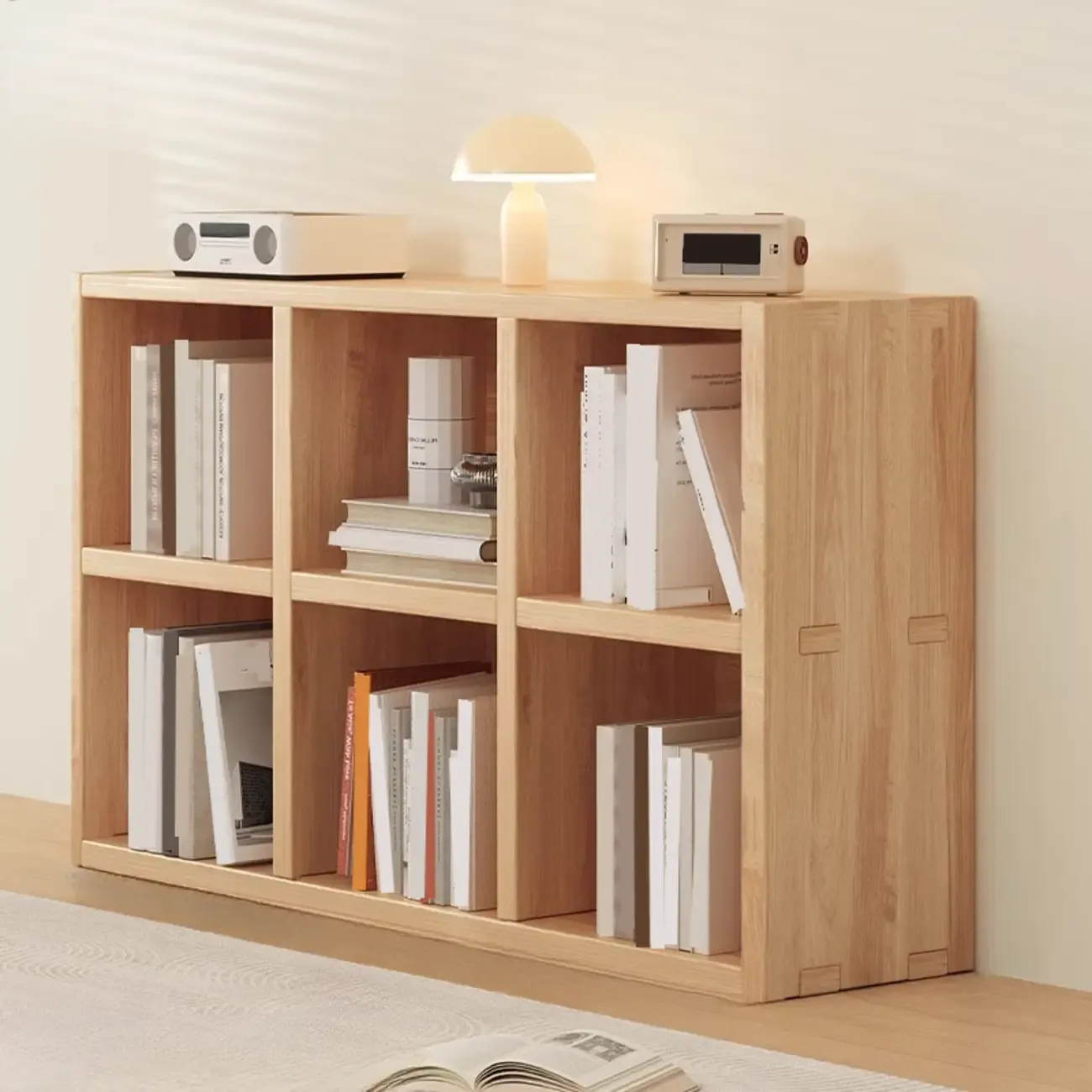 Nordic Wooden Vertical Closed Back Bookcase in Natural Finish Image - 1