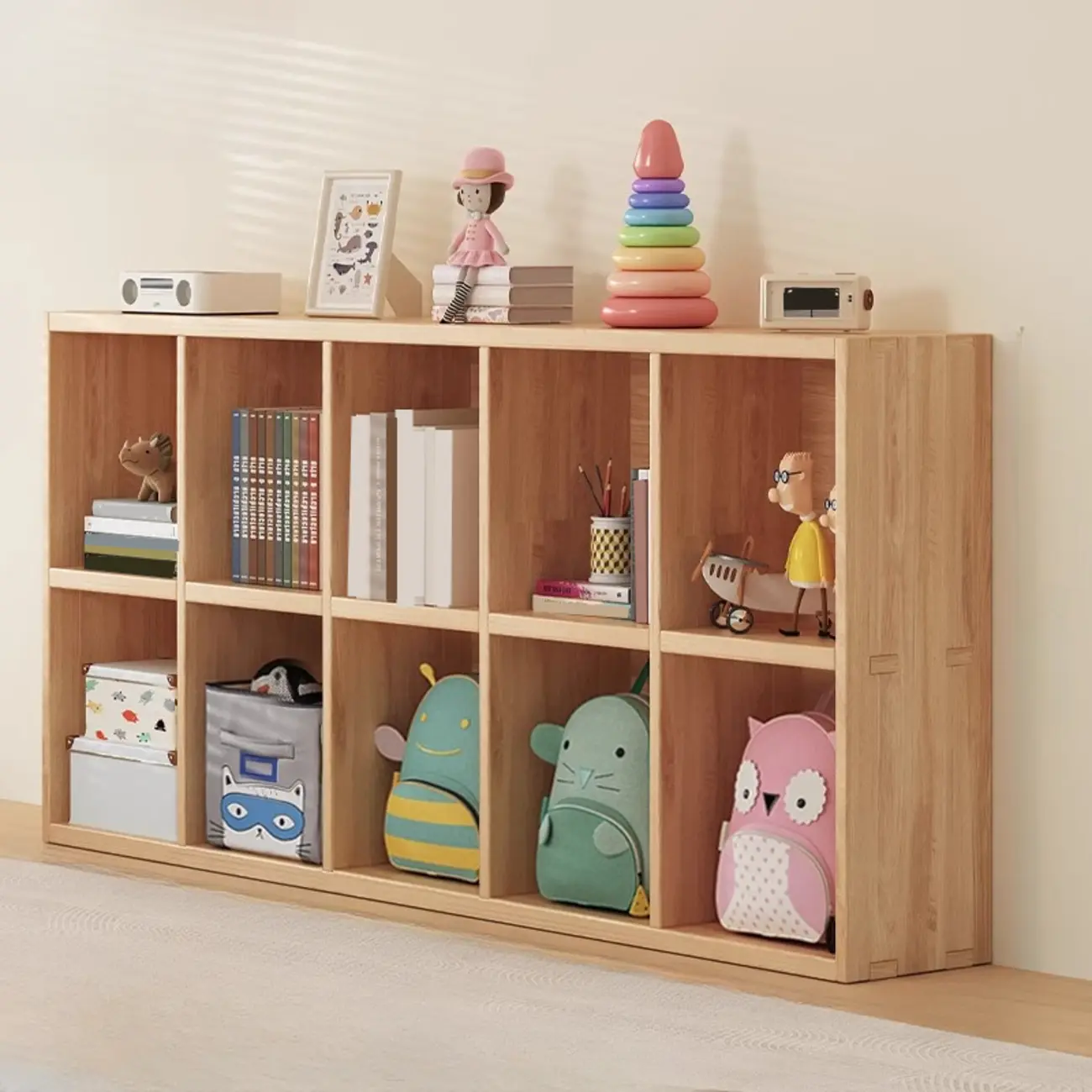 Nordic Wooden Vertical Closed Back Bookcase in Natural Finish Image - 3 | homeyfad