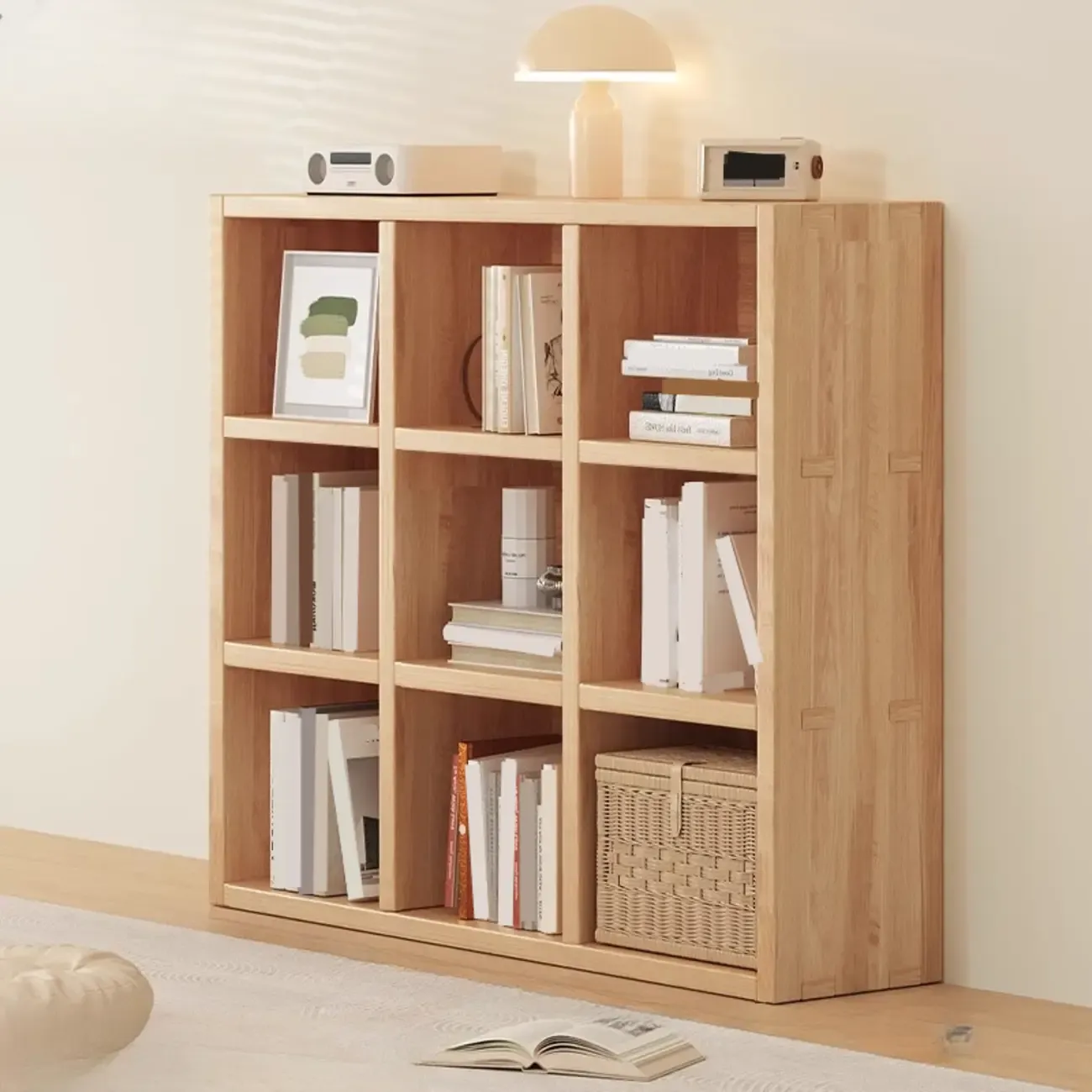 Nordic Wooden Vertical Closed Back Bookcase in Natural Finish Image - 2