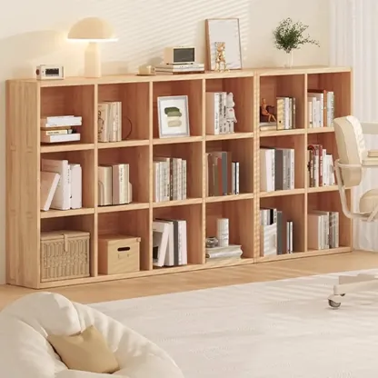 Nordic Wooden Vertical Closed Back Bookcase in Natural Finish Image - 24