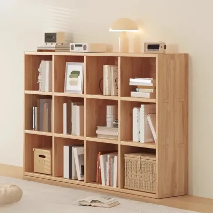 Nordic Wooden Vertical Closed Back Bookcase in Natural Finish Image - 25