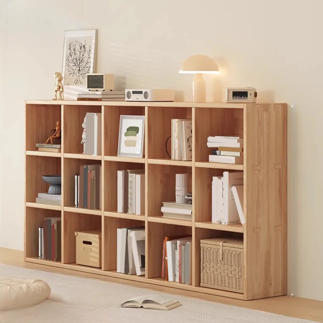 Nordic Wooden Vertical Closed Back Bookcase in Natural Finish Image - 26 | homeyfad
