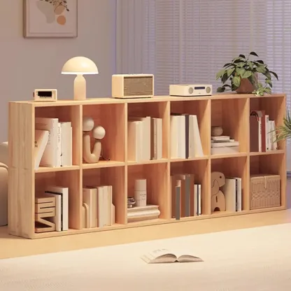 Nordic Wooden Vertical Closed Back Bookcase in Natural Finish Image - 27