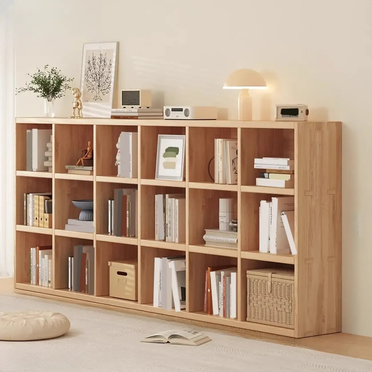 Nordic Wooden Vertical Closed Back Bookcase in Natural Finish Image - 28