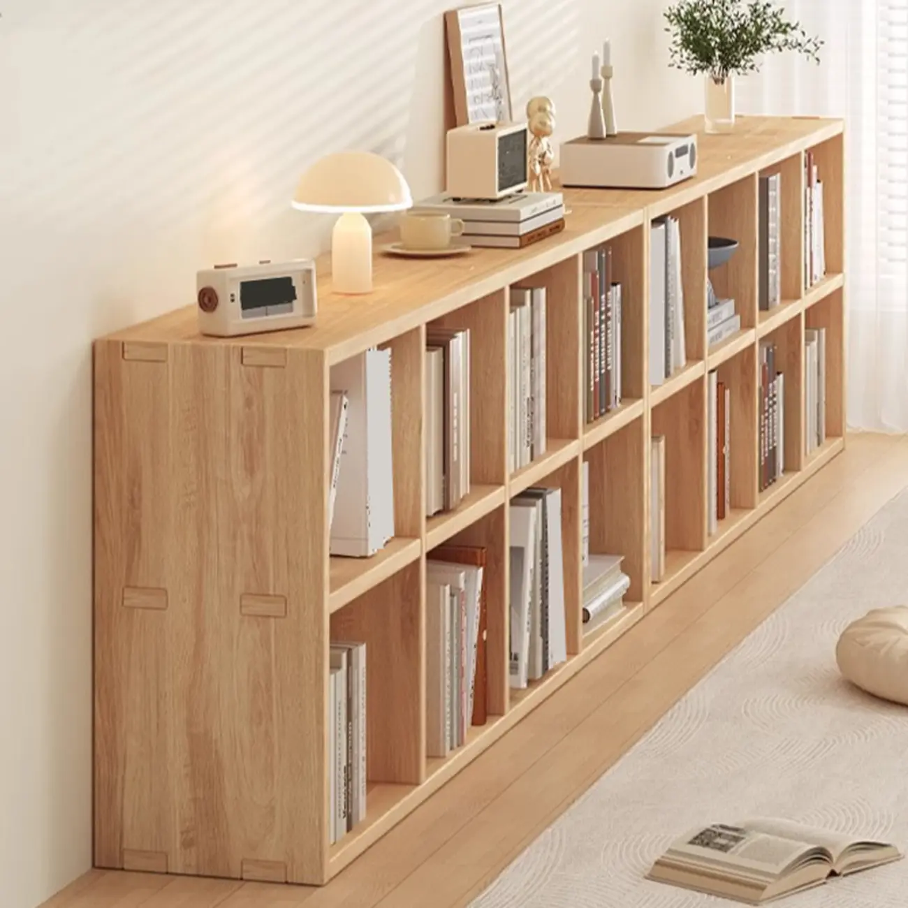Nordic Wooden Vertical Closed Back Bookcase in Natural Finish Image - 29 | homeyfad