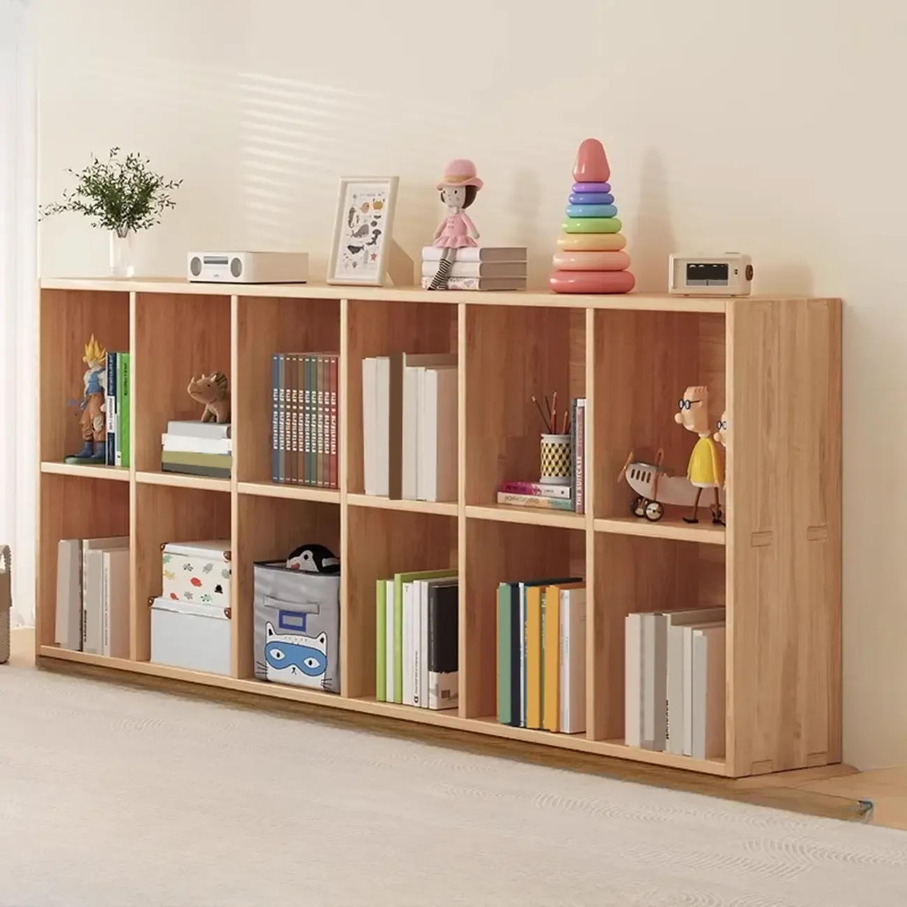 Nordic Wooden Vertical Closed Back Bookcase in Natural Finish Image - 30