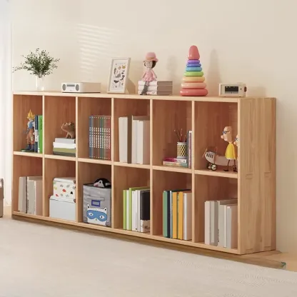 Nordic Wooden Vertical Closed Back Bookcase in Natural Finish Image - 30