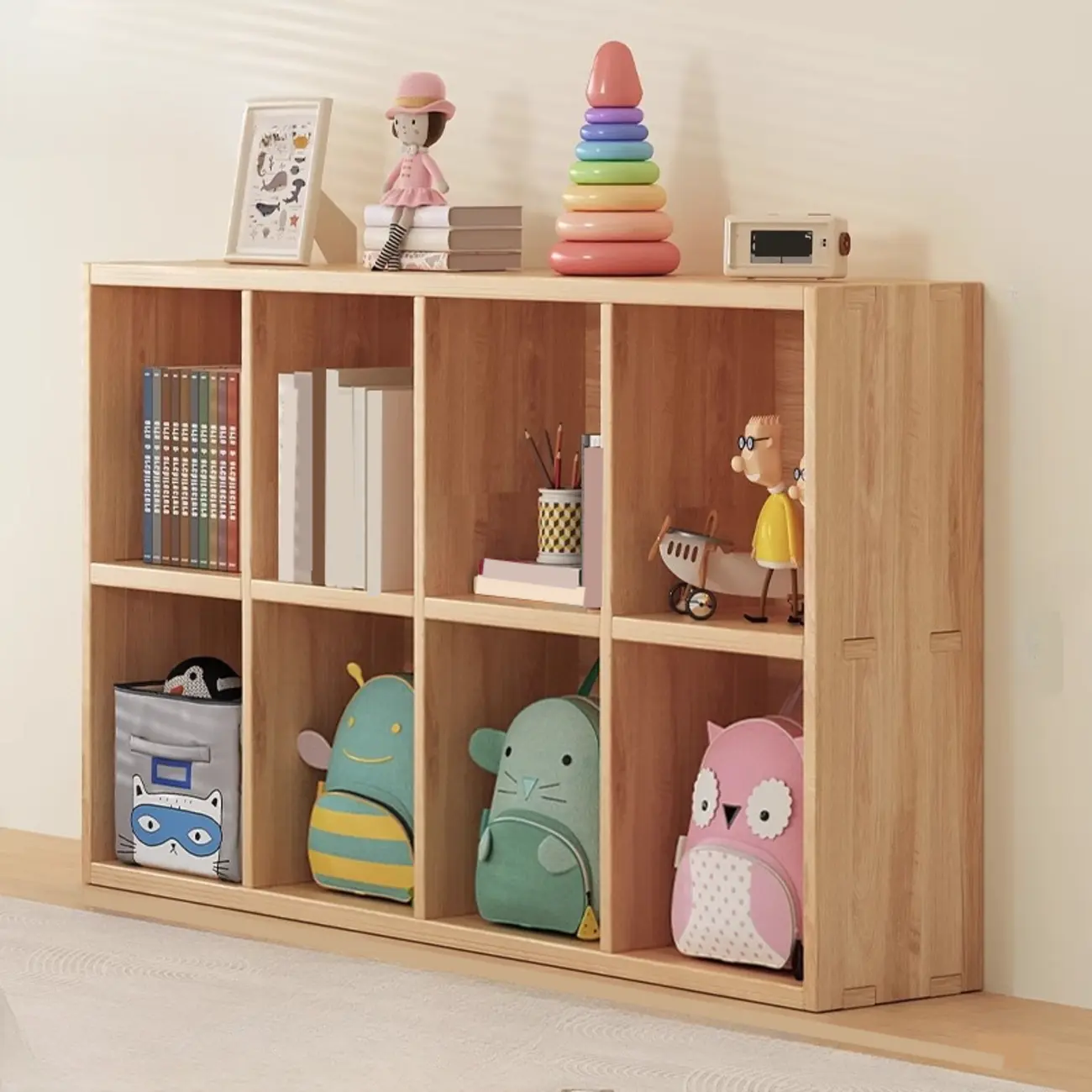Nordic Wooden Vertical Closed Back Bookcase in Natural Finish Image - 31 | homeyfad