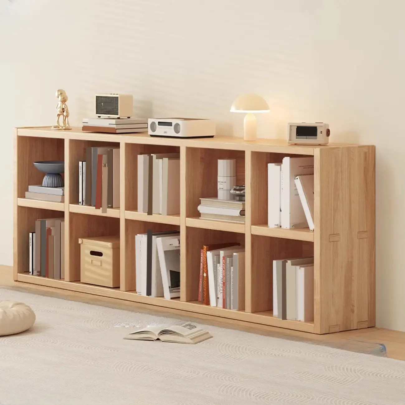 Nordic Wooden Vertical Closed Back Bookcase in Natural Finish Image - 34 | homeyfad