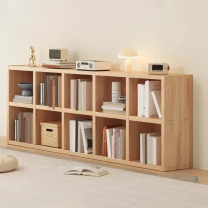 Nordic Wooden Vertical Closed Back Bookcase in Natural Finish Image - 34