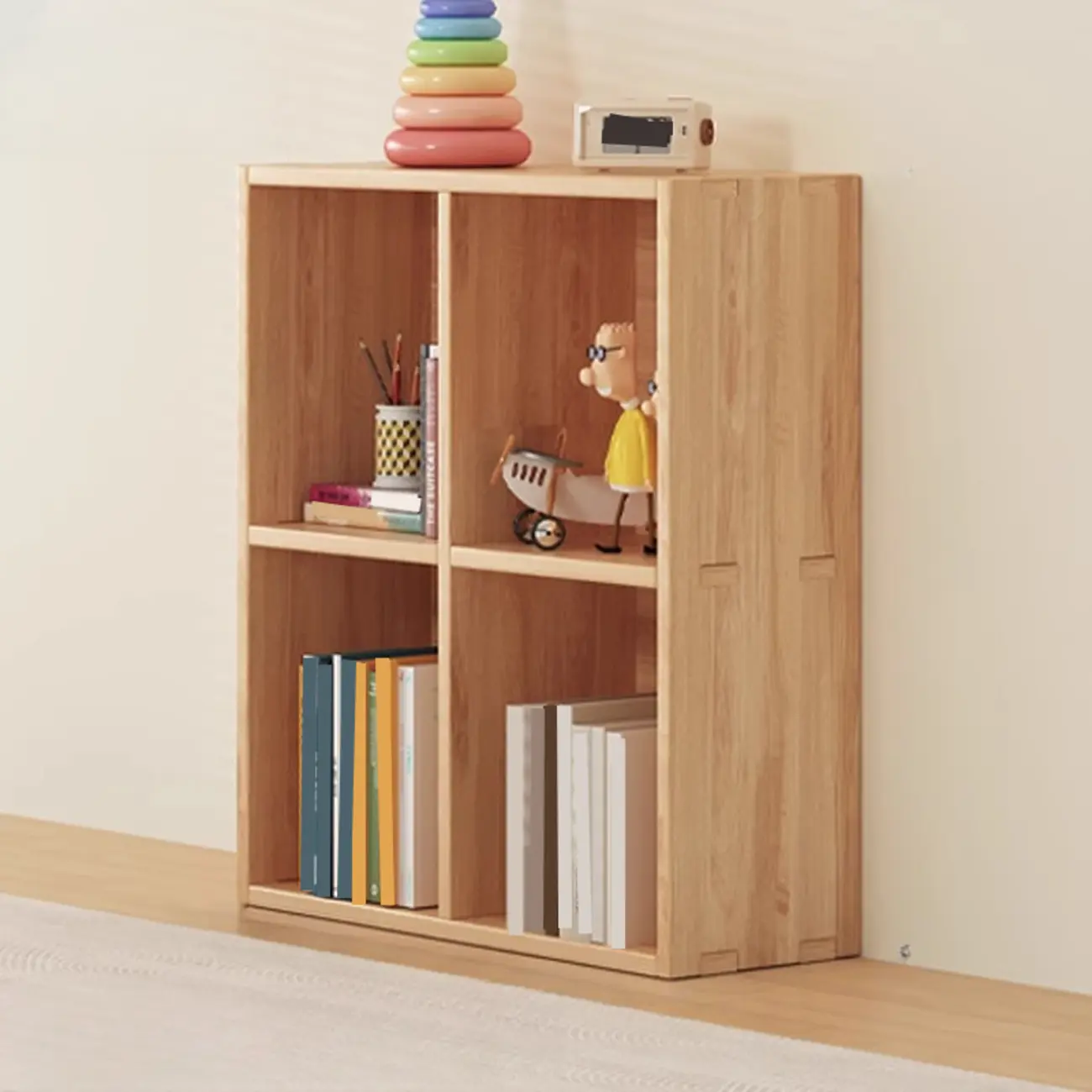 Nordic Wooden Vertical Closed Back Bookcase in Natural Finish Image - 36 | homeyfad