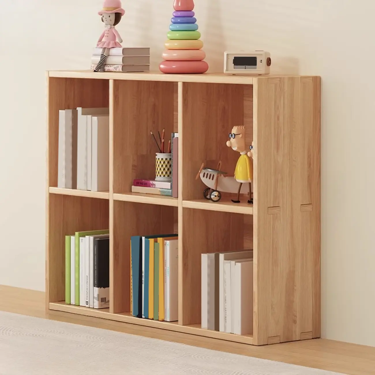 Nordic Wooden Vertical Closed Back Bookcase in Natural Finish Image - 37 | homeyfad