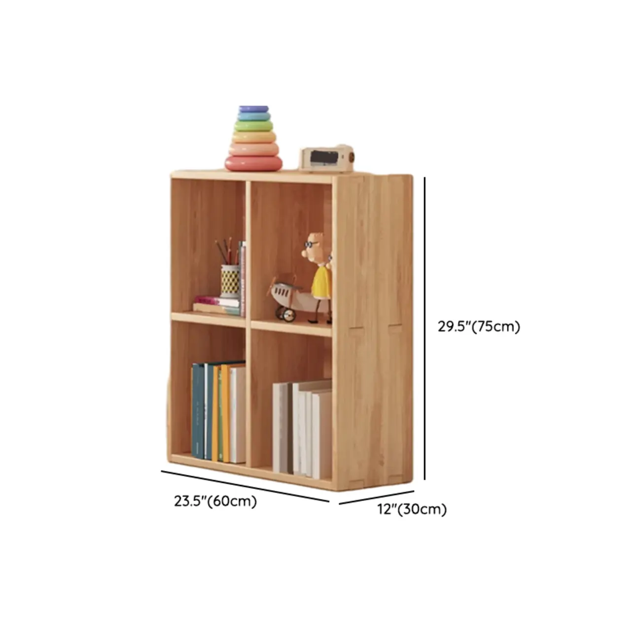 Nordic Wooden Vertical Closed Back Bookcase in Natural Finish #size | homeyfad