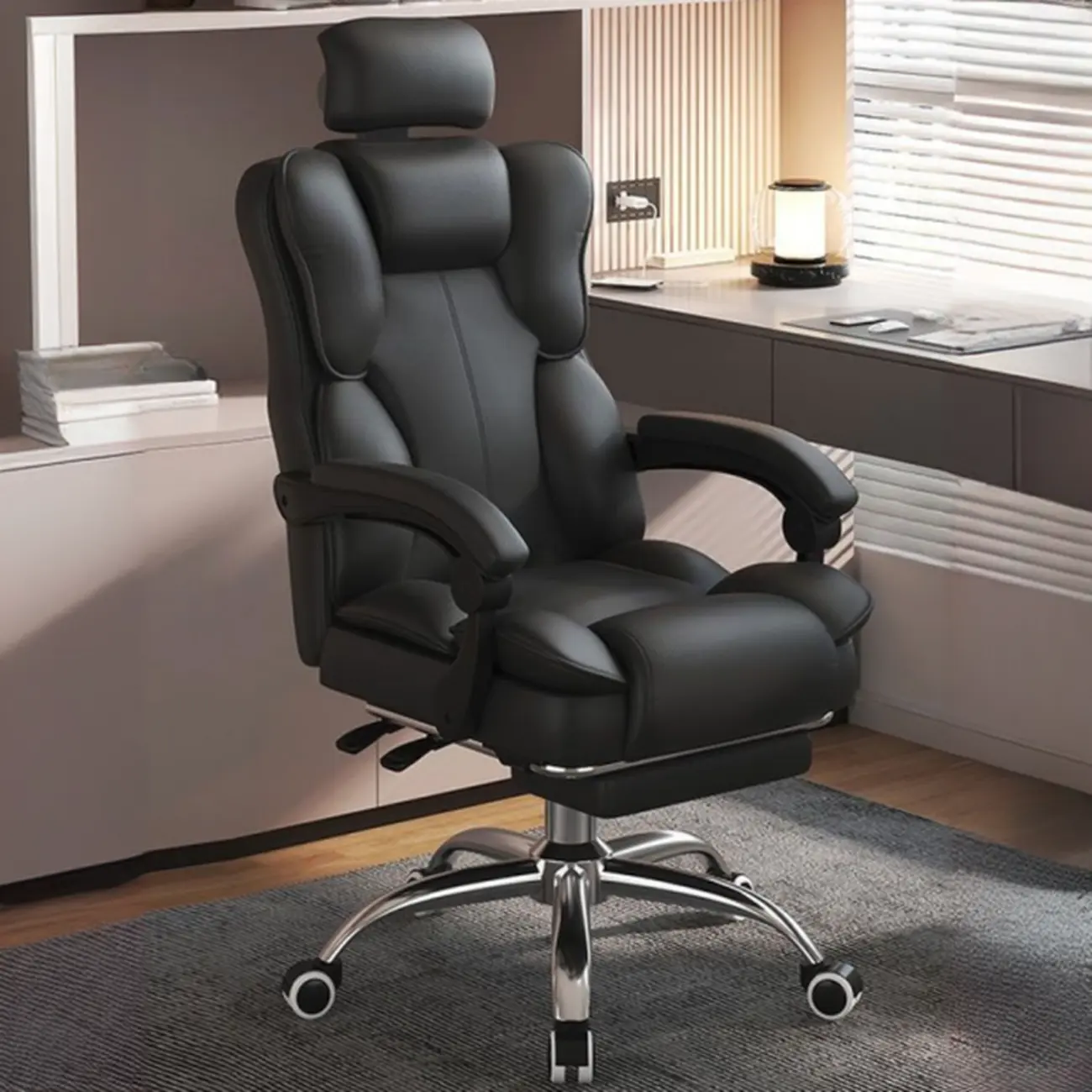 Ergonomic Black Leather Swivel Adjustable Office Chair Image - 1 | homeyfad