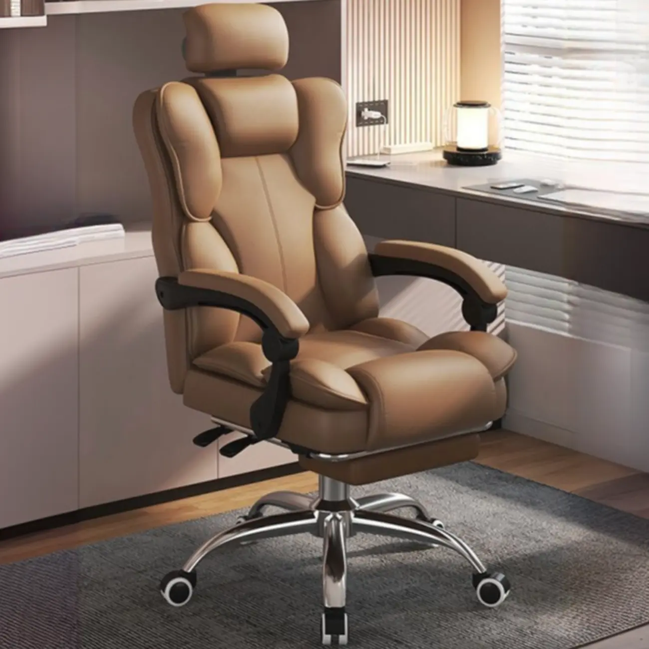 Ergonomic Black Leather Swivel Adjustable Office Chair Image - 2 | homeyfad