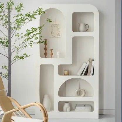 White Wooden Dining Hutch Display Cabinet with Shelves Image - 2